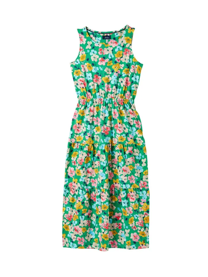 Joules Green Elasticated Waist Long Line Dress Women Dresses