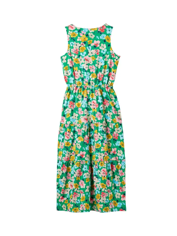 Joules Green Elasticated Waist Long Line Dress Women Dresses