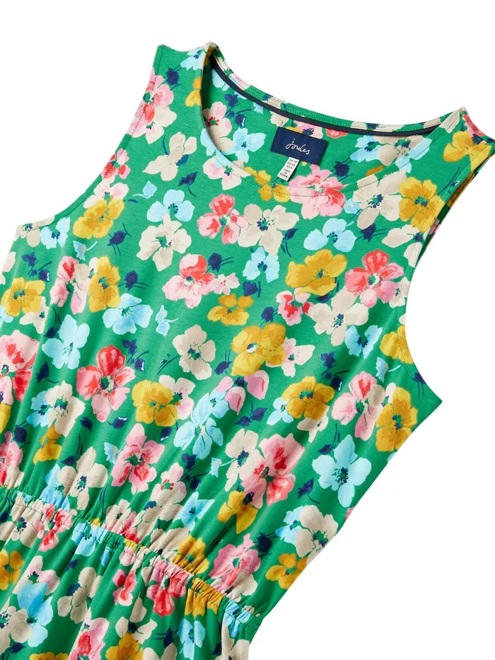 Joules Green Elasticated Waist Long Line Dress Women Dresses