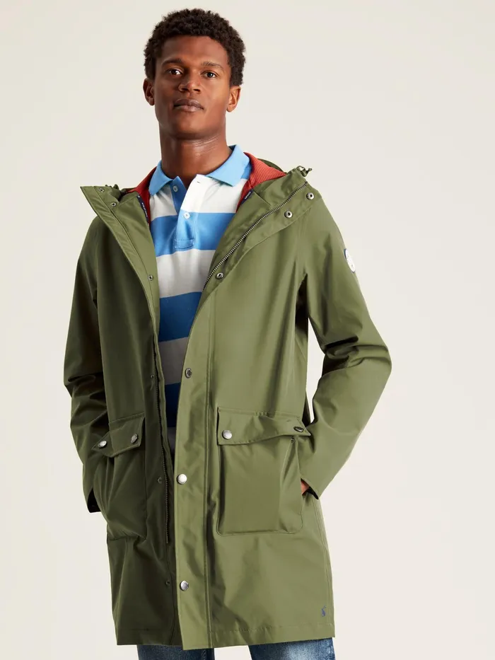 Joules Green Wayland Mid Length Raincoat Men Coats and Jackets