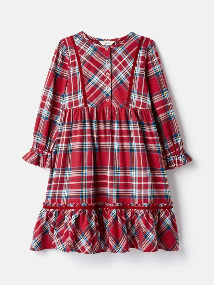 Joules Harriet 8211 Red Long Sleeve Dress With Frilled Details Girls Dresses
