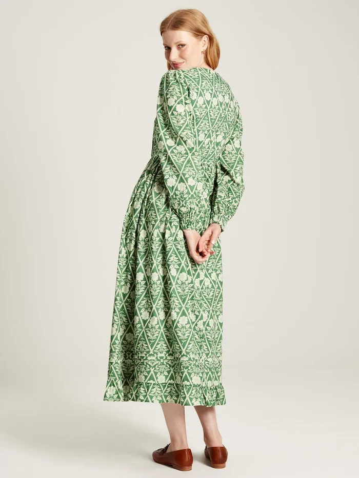 Joules Heather 8211 Green Floral Pleated Dress Women Dresses