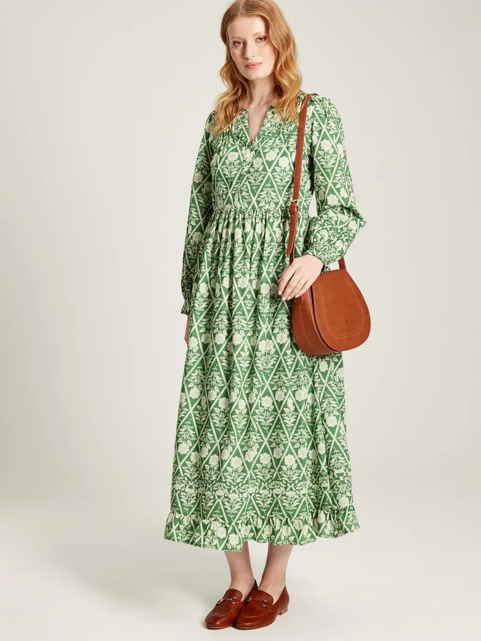 Joules Heather 8211 Green Floral Pleated Dress Women Dresses