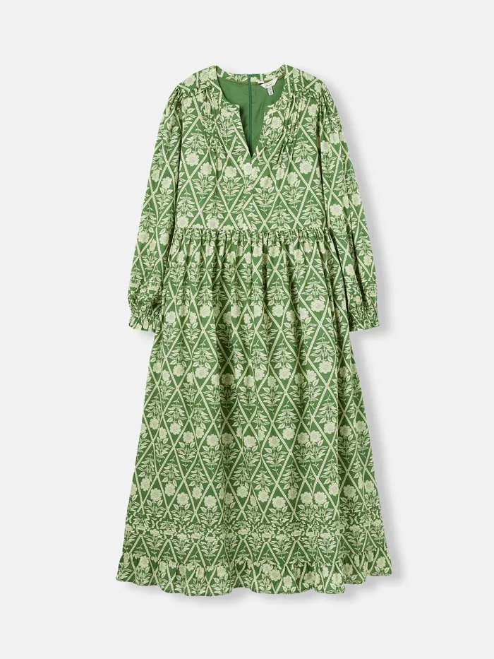 Joules Heather 8211 Green Floral Pleated Dress Women Dresses
