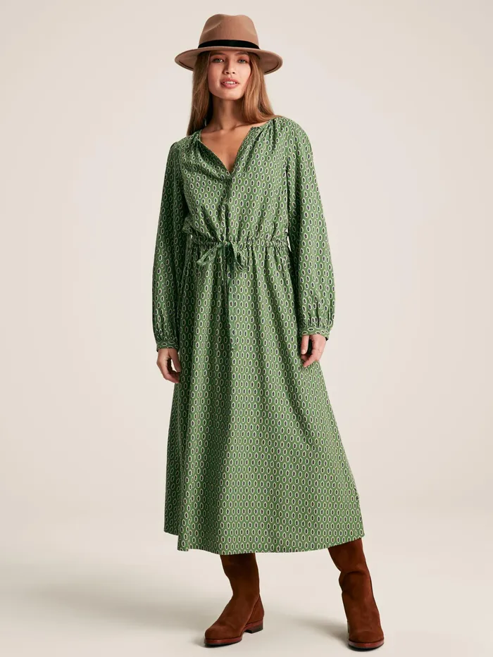 Joules Imogen 8211 Green Long Sleeve Midi Dress Women Dresses