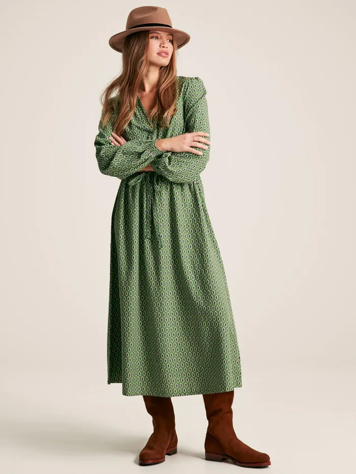 Joules Imogen 8211 Green Long Sleeve Midi Dress Women Dresses