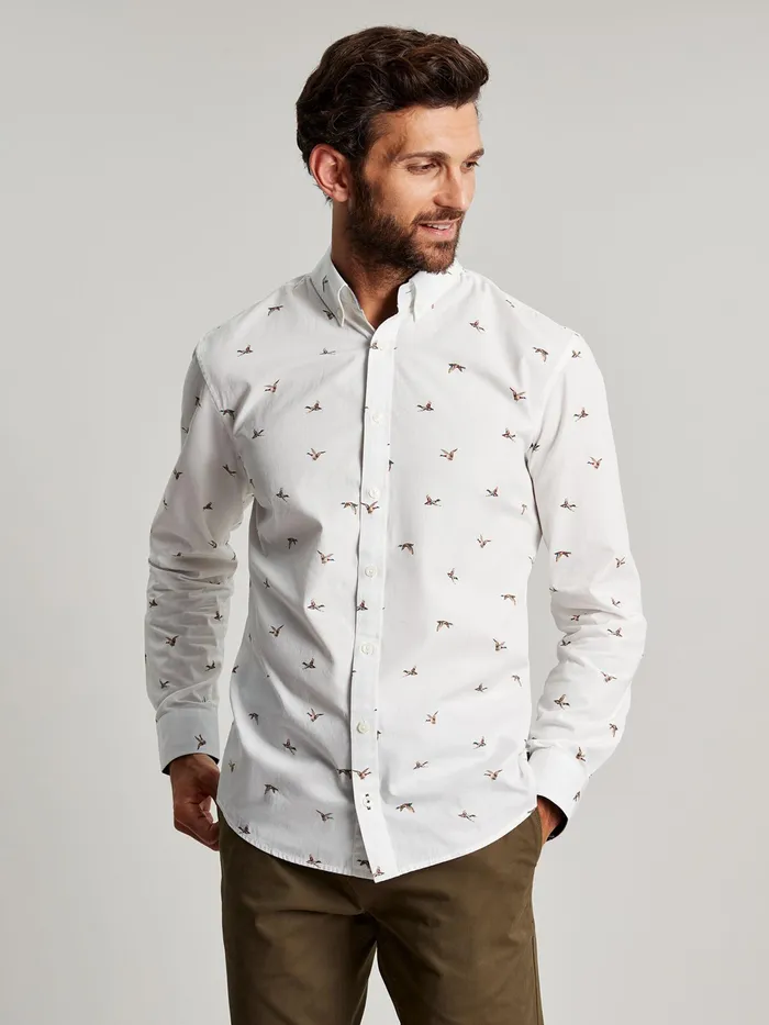 Joules Invitation 8211 White Long Sleeve Classic Fit Printed Shirt Men Shirts