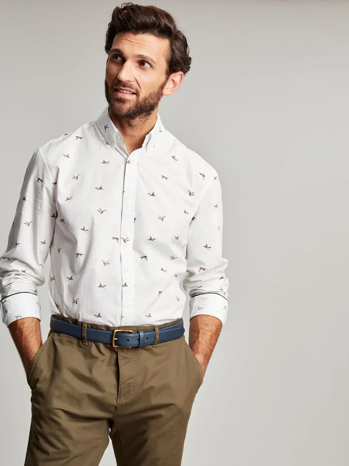 Joules Invitation 8211 White Long Sleeve Classic Fit Printed Shirt Men Shirts
