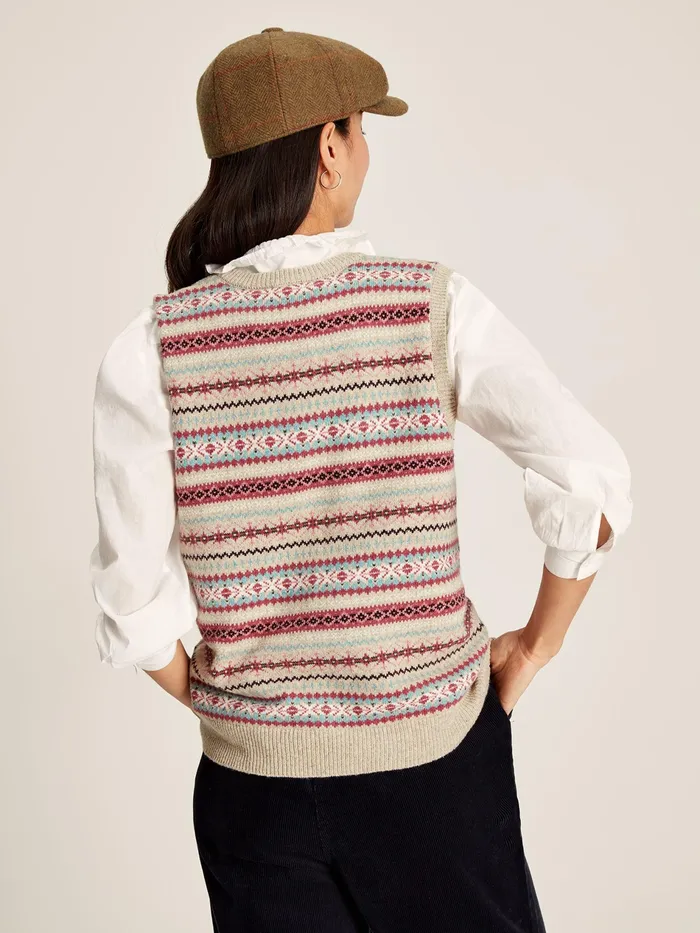 Joules Islay 8211 Oatmeal Fair Isle Vest Women Knitwear