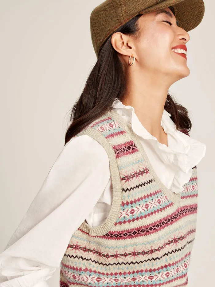 Joules Islay 8211 Oatmeal Fair Isle Vest Women Knitwear