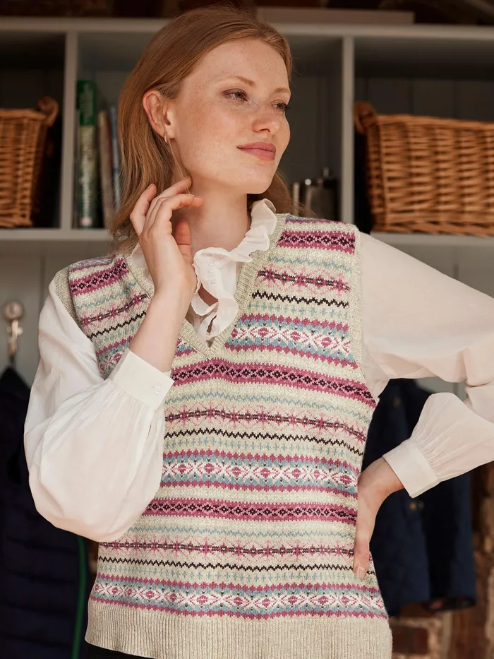Joules Islay 8211 Oatmeal Fair Isle Vest Women Knitwear