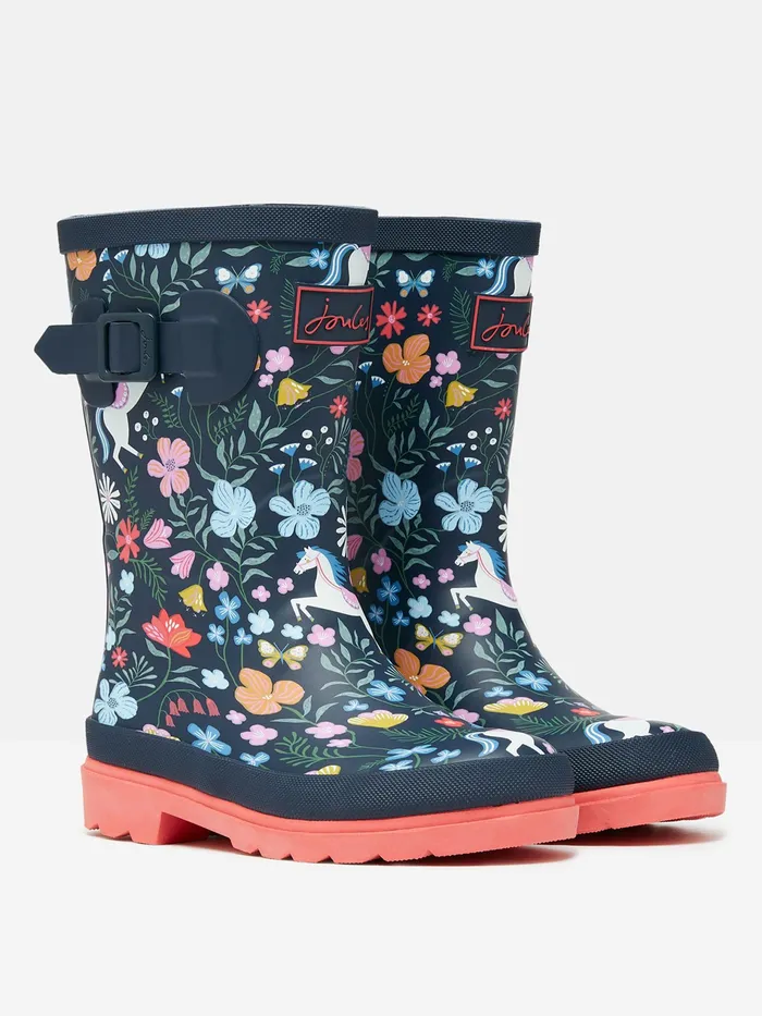 Joules Jnr 8211 Navy Blue Printed Wellies Girls Wellies