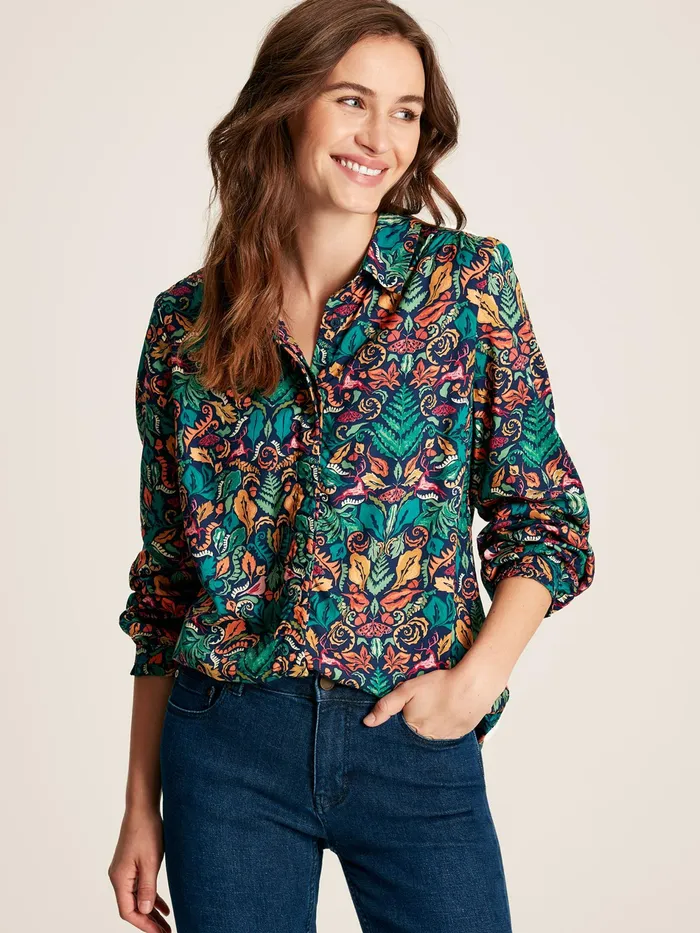 Joules Kalina 8211 Blue Concealed Placket Shirt Women Shirts and Blouses