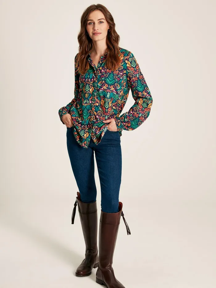 Joules Kalina 8211 Blue Concealed Placket Shirt Women Shirts and Blouses