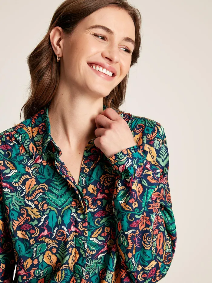 Joules Kalina 8211 Blue Concealed Placket Shirt Women Shirts and Blouses