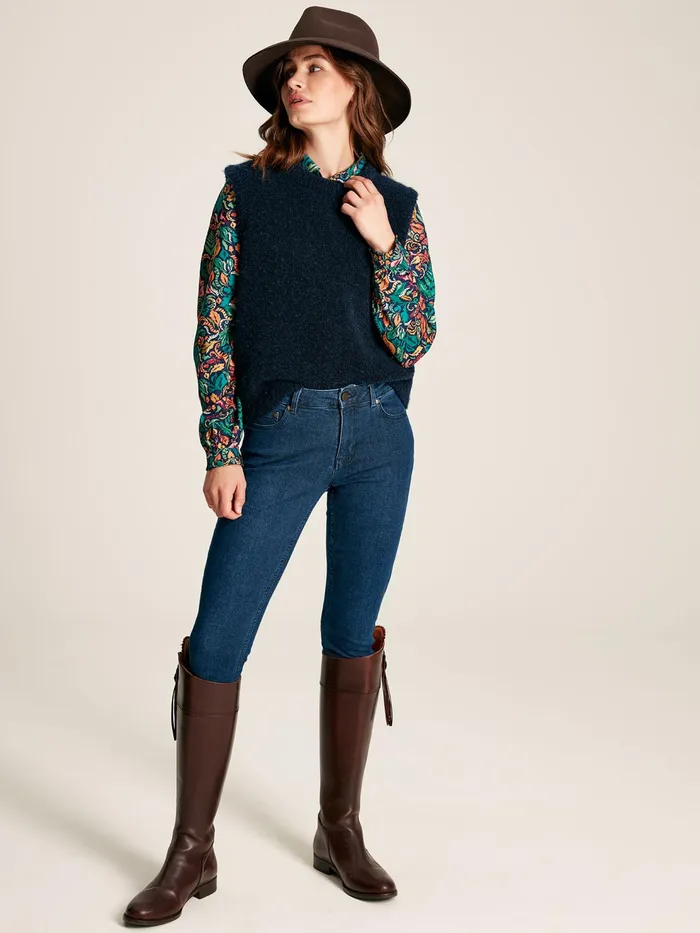 Joules Kalina 8211 Blue Concealed Placket Shirt Women Shirts and Blouses
