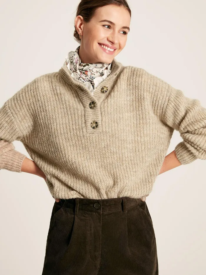 Joules Kayleigh 8211 Oatmeal Button Up Jumper Women Knitwear