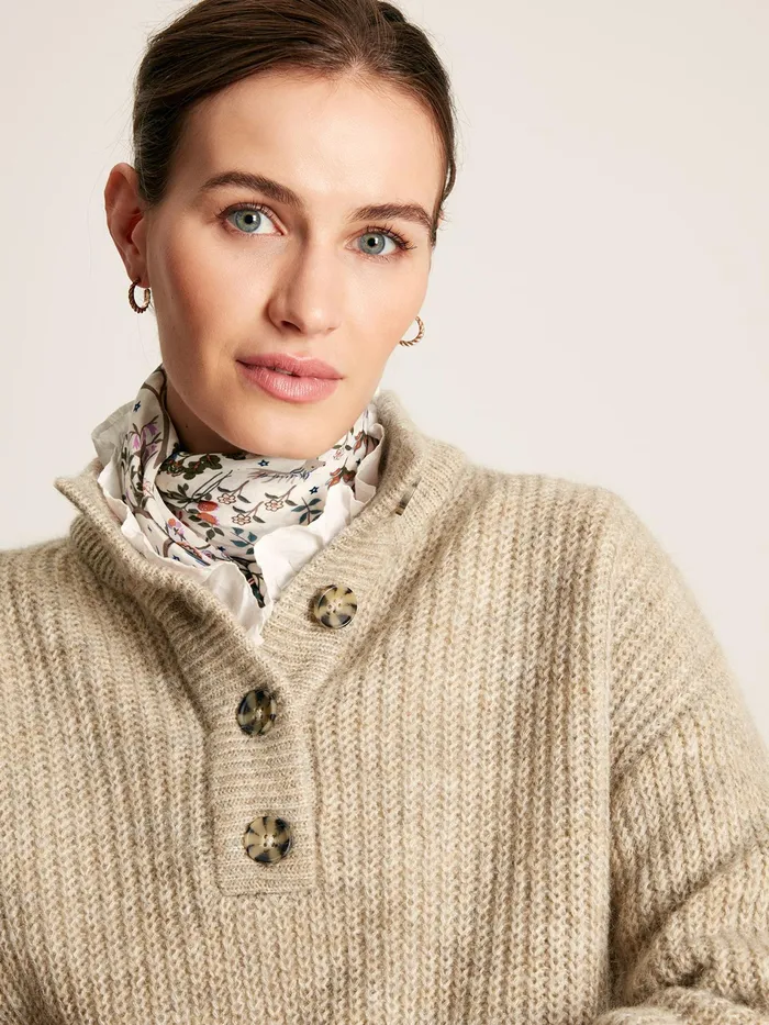 Joules Kayleigh 8211 Oatmeal Button Up Jumper Women Knitwear