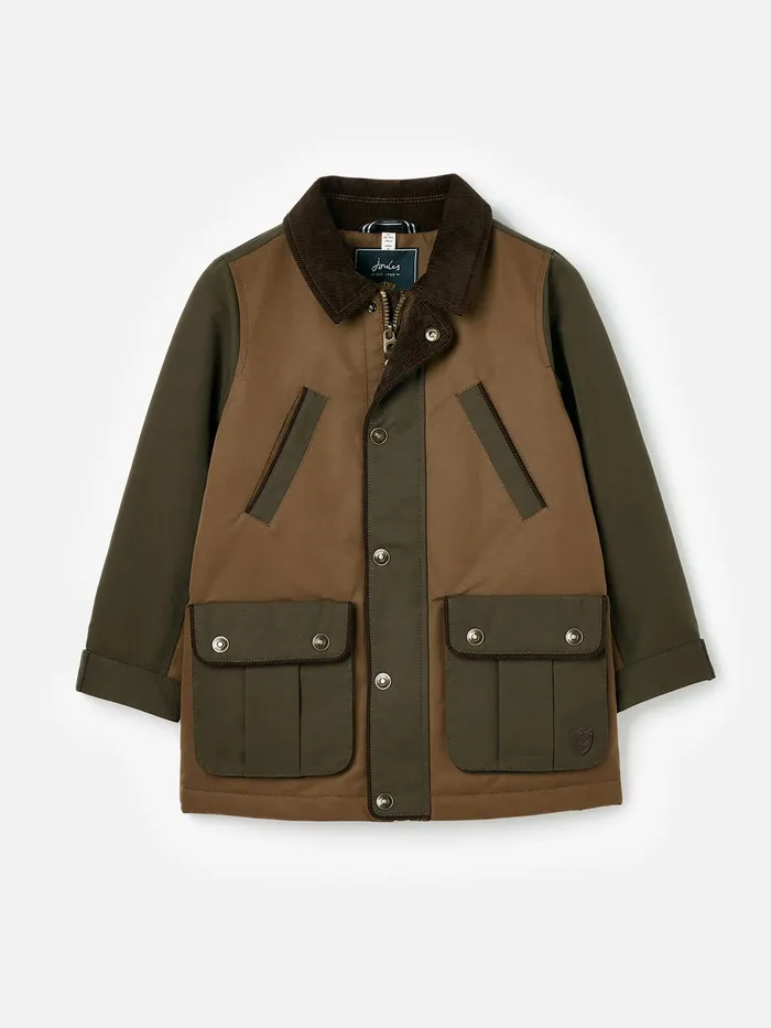 Joules Langton 8211 BrownKhaki Heritage Wax Hotch Potch Coat Boys Coats and Jackets