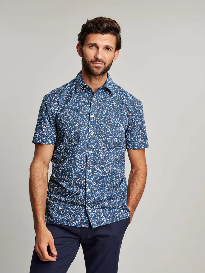 Joules Lloyd 8211 Blue Short Sleeve Classic Fit Printed Shirt Men Shirts