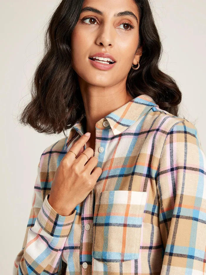 Joules Lorena 8211 Creme Check Brushed Shirt Women Shirts and Blouses