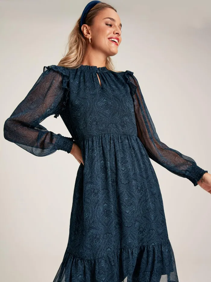 Joules Lumi 8211 Navy Balloon Sleeve Dress Women Dresses