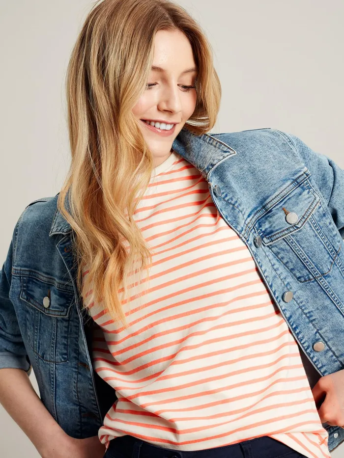 Joules Macey 8211 Pink Striped Short Sleeve TShirt Women Tops