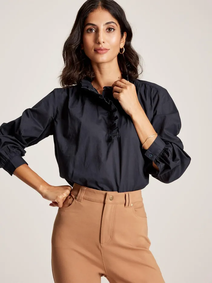 Joules Melanie 8211 Navy Blue Frill Blouse Women Shirts and Blouses