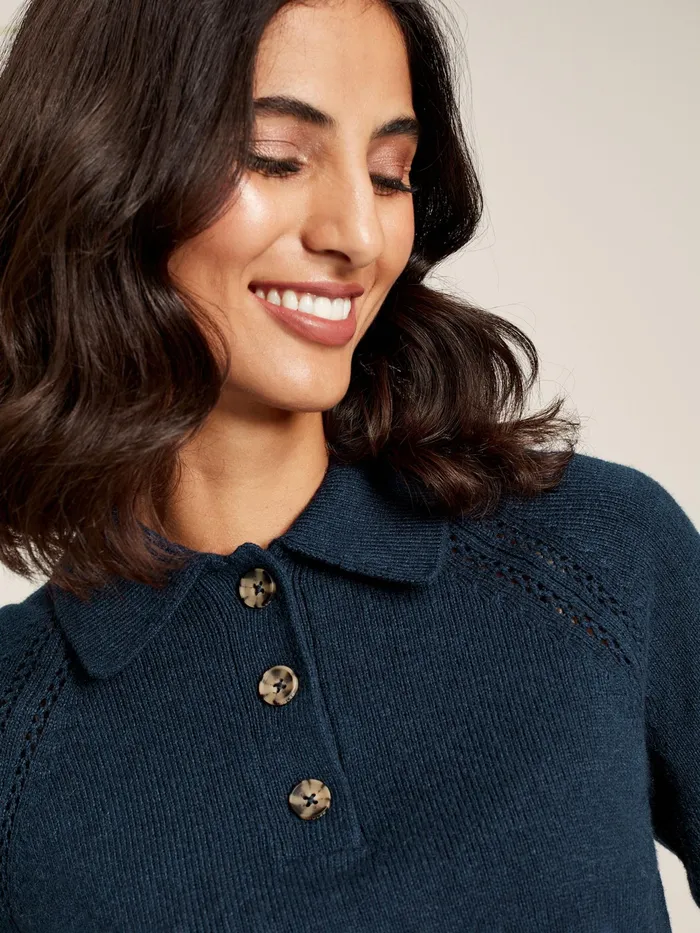 Joules Mia 8211 Navy Blue Collared Pointelle Jumper Women Knitwear