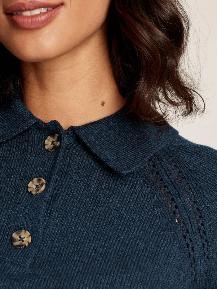 Joules Mia 8211 Navy Blue Collared Pointelle Jumper Women Knitwear
