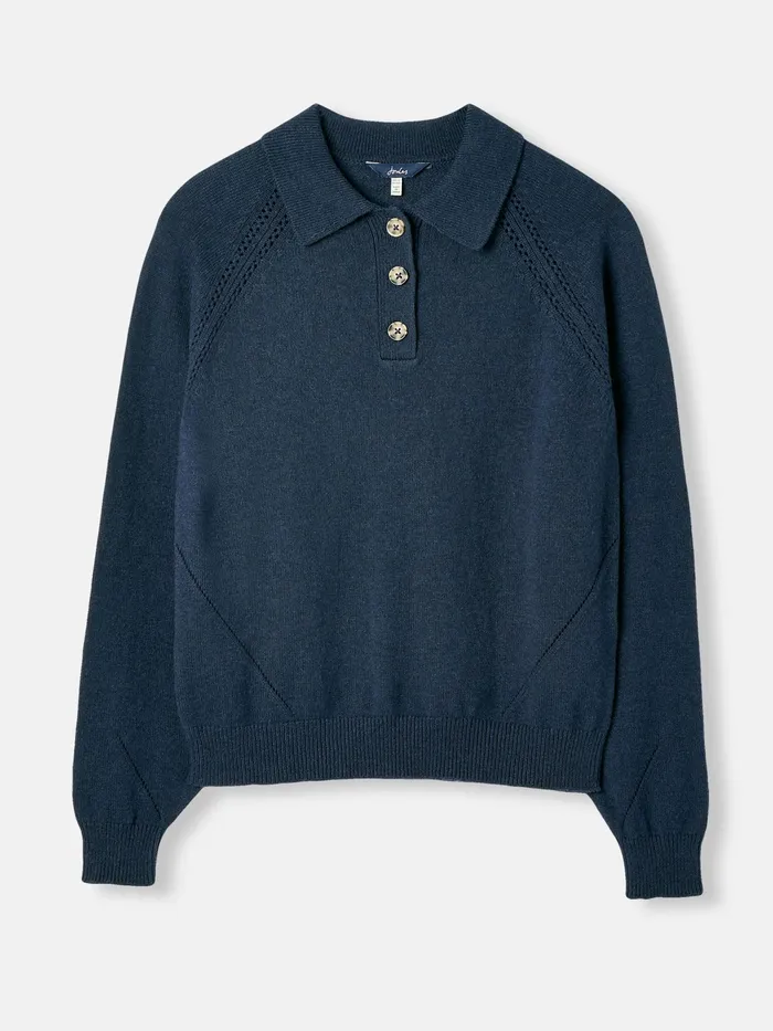Joules Mia 8211 Navy Blue Collared Pointelle Jumper Women Knitwear