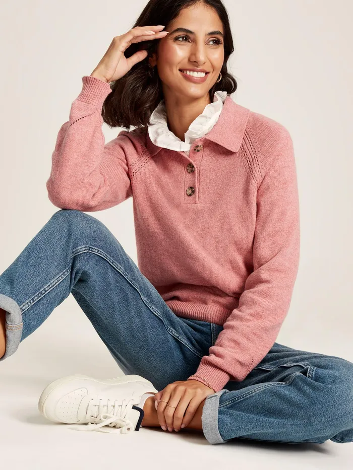 Joules Mia 8211 Pink Collared Pointelle Jumper Women Knitwear