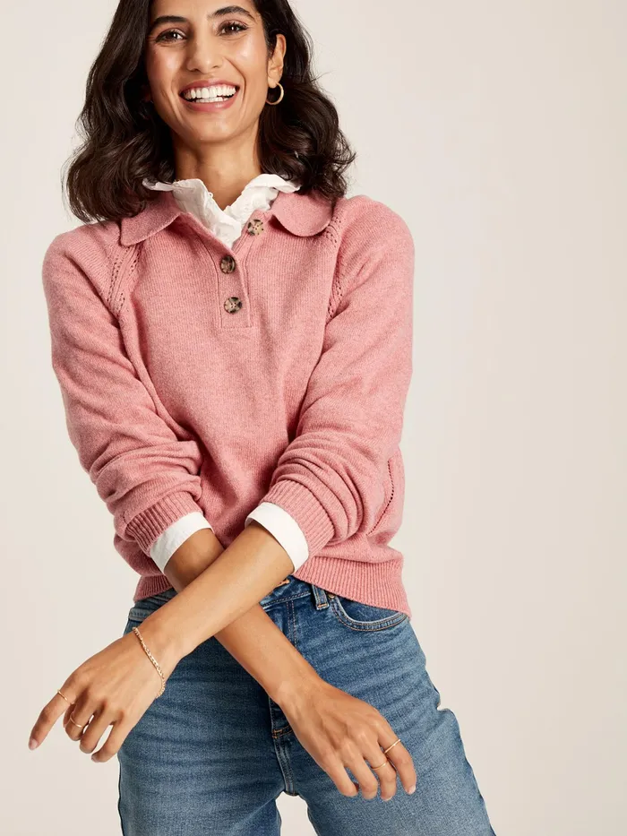 Joules Mia 8211 Pink Collared Pointelle Jumper Women Knitwear