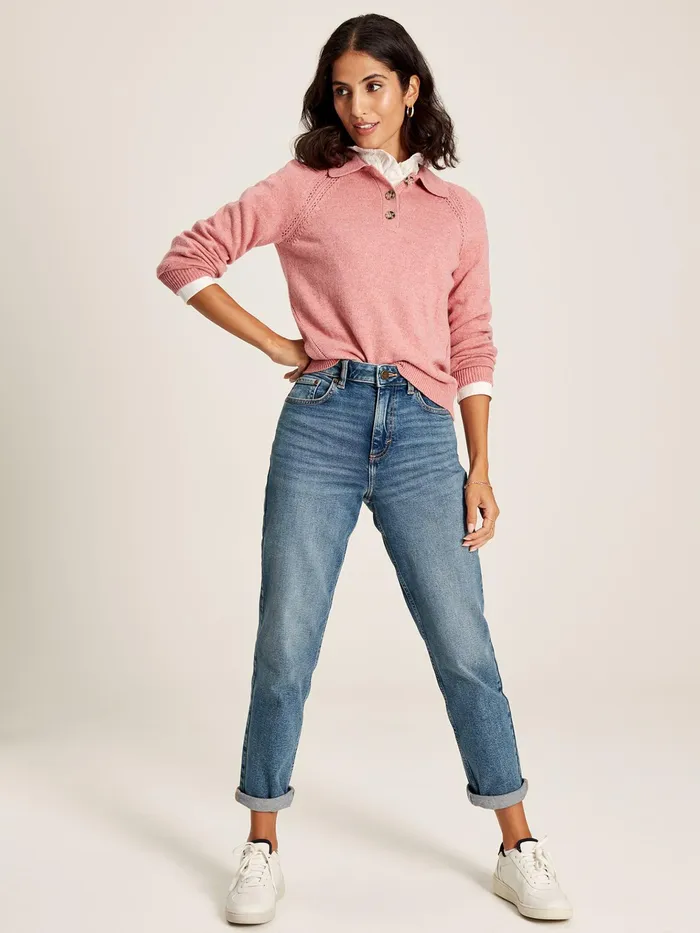 Joules Mia 8211 Pink Collared Pointelle Jumper Women Knitwear