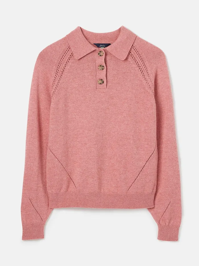 Joules Mia 8211 Pink Collared Pointelle Jumper Women Knitwear