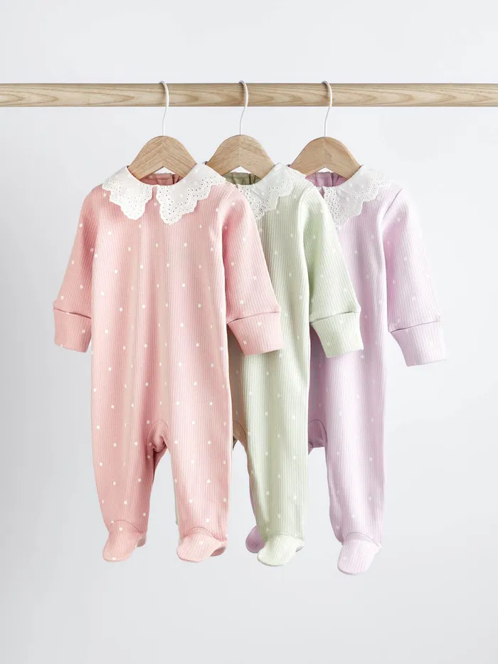Joules Next Mint Green Baby Collared Sleepsuits 3 Pack Girls Nightwear