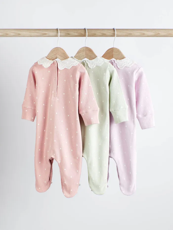 Joules Next Mint Green Baby Collared Sleepsuits 3 Pack Girls Nightwear
