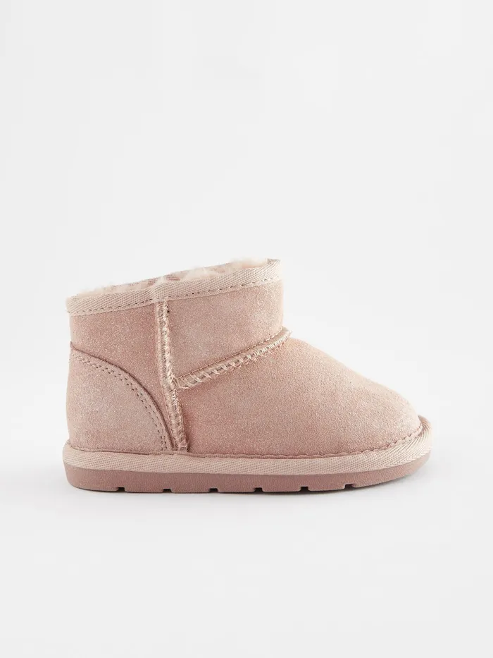Joules Next Pink Shimmer Suede Faux Fur Lined Water Repellent PullOn Suede Boots Girls Boots