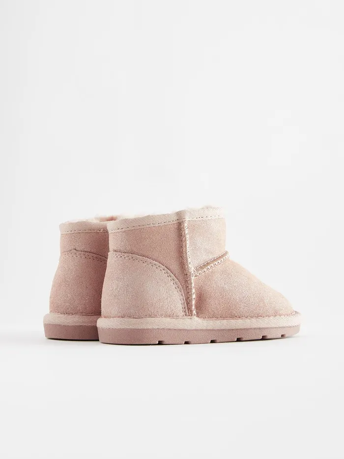 Joules Next Pink Shimmer Suede Faux Fur Lined Water Repellent PullOn Suede Boots Girls Boots