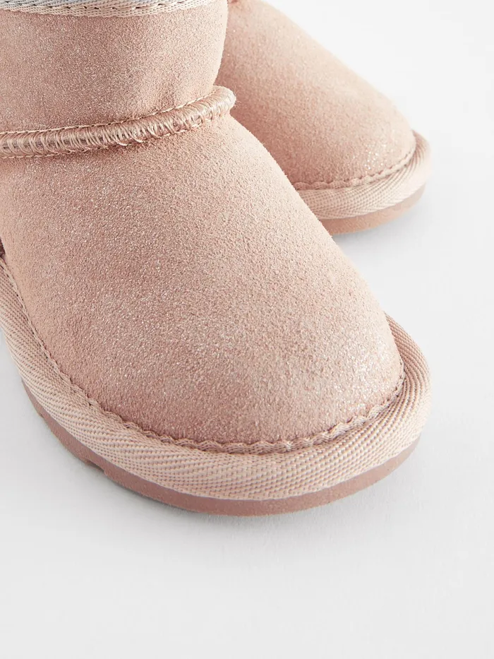 Joules Next Pink Shimmer Suede Faux Fur Lined Water Repellent PullOn Suede Boots Girls Boots