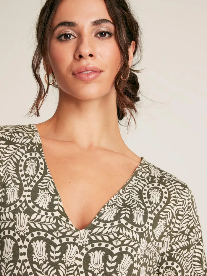 Joules Nia 8211 Khaki Green Long Sleeve Printed Dress Women Dresses