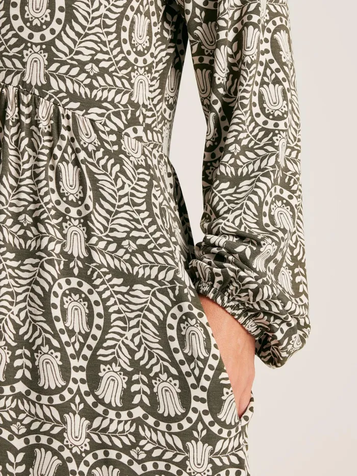 Joules Nia 8211 Khaki Green Long Sleeve Printed Dress Women Dresses