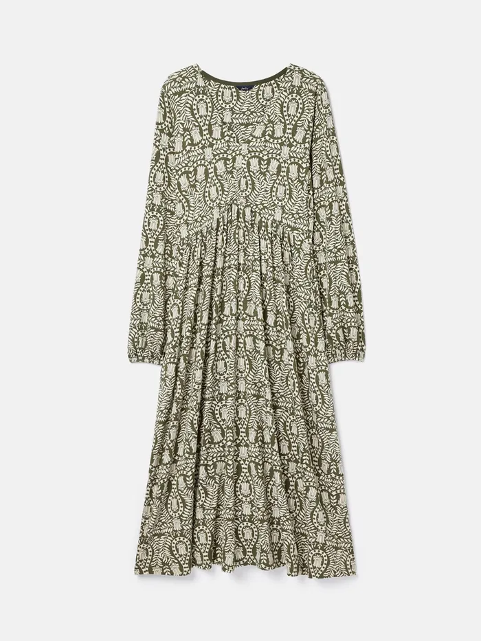 Joules Nia 8211 Khaki Green Long Sleeve Printed Dress Women Dresses