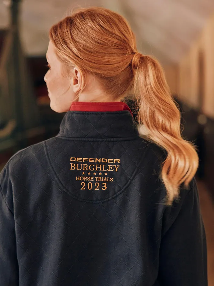 Joules Official Burghley 8211 Blue Quarter Zip Quilted Sweatshirt Women Sweatshirts and Hoodies