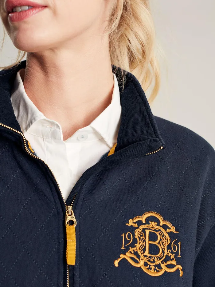 Joules Official Burghley 8211 Blue Quarter Zip Quilted Sweatshirt Women Sweatshirts and Hoodies