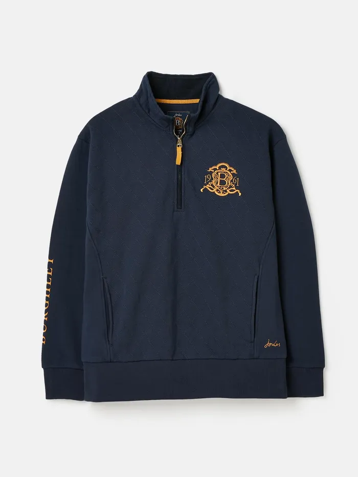 Joules Official Burghley 8211 Blue Quarter Zip Quilted Sweatshirt Women Sweatshirts and Hoodies