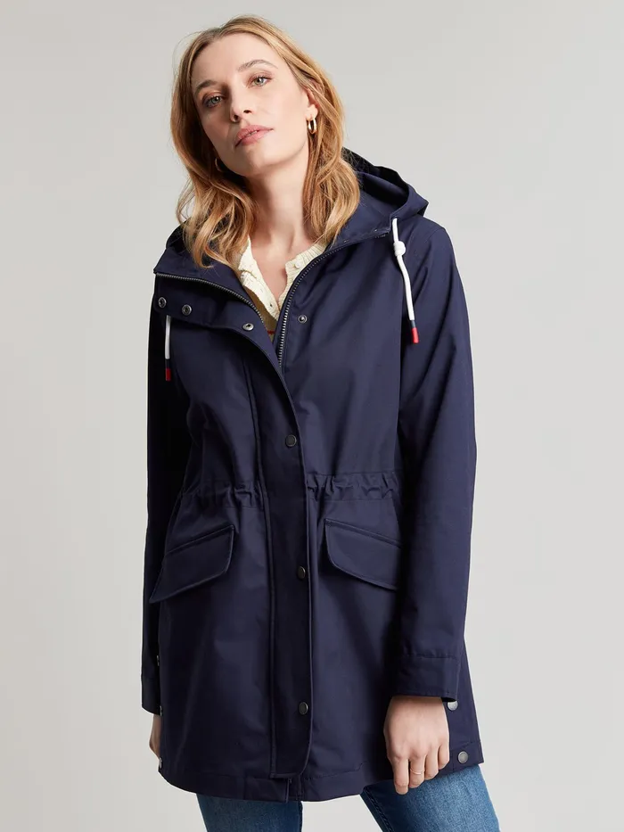 Joules Padstow 8211 Navy Blue Waterproof Raincoat With Hood Women Raincoats