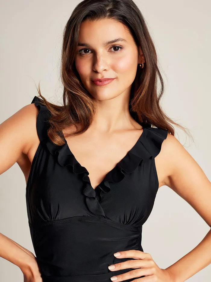 Joules Peony 8211 Black Frill Swimsuit Women Swimwear and Beachwear