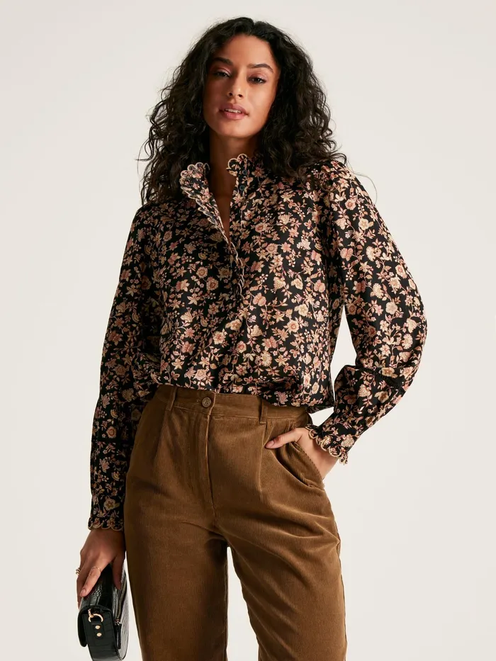 Joules Perla 8211 BlackCream Scallop Trim Blouse Women Shirts and Blouses