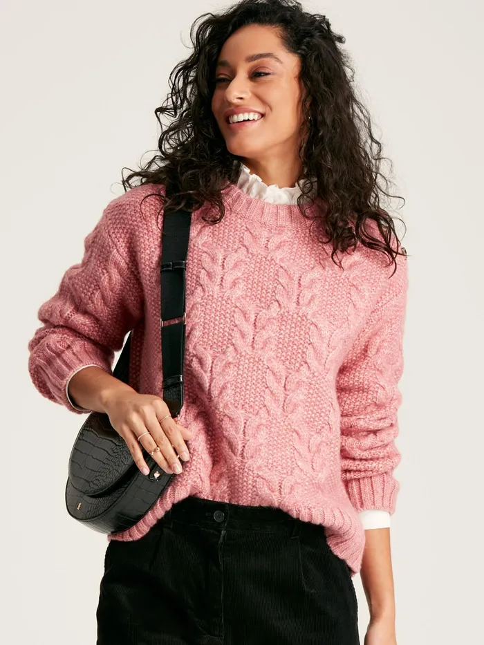 Joules Pippa 8211 Pink Cable Knit Jumper Women Knitwear